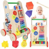 Medinis vaikštynė-vežimėlis KinderCube 6in1 su edukaciniu kubu ir dėlione