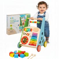 Medinis 2 viename vaikiškas stumdukas ir vaikštynė, spalvotas, edukacinis