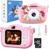 Vaikiškas skaitmeninis fotoaparatas UNICORN, 48 Mpx, su asmenukių funkcija ir 32GB kortele, lenkiškas meniu