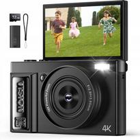 Skaitmeninis 4K fotoaparatas vlogams, 64 MP, 16x priartinimas, 180° pasukamas ekranas, su 32GB SD kortele