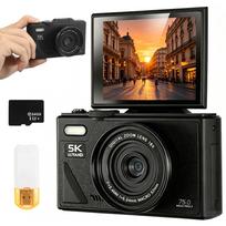 Skaitmeninis fotoaparatas 5K 75MP su 18x priartinimu, pasukamu ekranu ir trikojumi