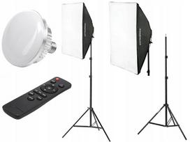 LED lempų rinkinys 200W, 3000–6500K, softboksas 50x70 cm, E27, stovas 200 cm, nuotolinio valdymo pultas