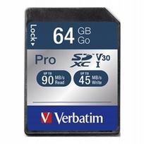 Atminties kortelė SDXC Verbatim Pro U3 64GB, Class 10, UHS-1, V30, 90/45MB/s