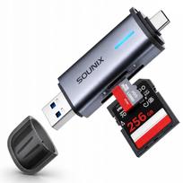 SD ir MicroSD kortelių skaitytuvas SOUNIX, USB 3.0, USB-C, iki 2 TB, 5Gb/s