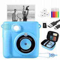 Vaikiška mini fotoaparato spausdintuvas, 32GB, su terminiu spausdinimu, dėklu, dirželiu ir lipdukais