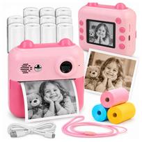 Vaikiškas momentinis fotoaparatas su mini spausdintuvu, žaidimais, MP3 ir 14 popieriaus ritinėlių