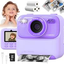 Vaikiška kamera su spausdintuvu, violetinė, 3 popieriaus ritinėliai, USB, 1200mAh