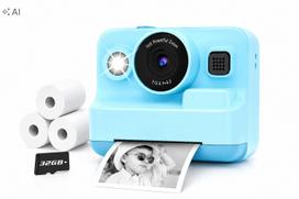 Vaikiškas fotoaparatas su momentine spauda, vaizdo įrašymu, žaidimais, USB, 32GB, SKY