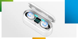 Belaidės ausinės su Bluetooth, įkroviklis, gumelės ir priedai