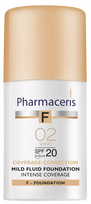 PHARMACERIS F SPF 20 intensyviai maskuojamasis skystasis makiažo pagrindas, smėlio spalvos, 30 ml