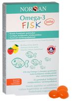 NORSAN Omega-3 želė saldainiai su braškių ir citrinų skoniu, 45 vnt. (Žuvų taukai)