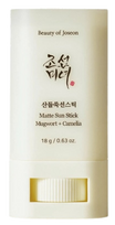 BEAUTY OF JOSEON Centelės ir kiečio matinis SPF 50+ PA++++ pieštukinis apsauginis kremas nuo saulės (18 g)