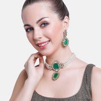 Estele Stunning Emerald and Kundan karoliukų rinkinys moterims beige