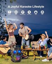 Karaoke nešiojama sistema su 2 mikrofonais, bluetooth garsiakalbis su šviesos efektais, pa sistema palaiko usb/aux, vaikams / suaugusiems, karaoke mašina vakarėliams / vestuvėms / ktv / bažnyčiai