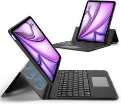 Esr klaviatūros dėklas, skirtas ipad air 13 colių (m3/m2, 2025/2024) su jutikliniu kilimėliu, magnetinė nuimama klaviatūra su apšviestais klavišais, portretinis/kraštovaizdžio režimas, juodas