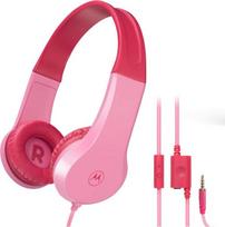 Motorola Sound Jr200 vaikiškos ausinės su laidu, garsumo apribojimu, 85 Db su garso skirstytuvu, be Bpa, nuo 3 metų, rožinės