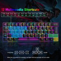 Magic-refiner uk išdėstymo 60% mechaninė žaidimų klaviatūra, brown switch, mini 62 klavišai, usb c, rgb apšvietimo efektai, vaivorykštės led šviesa, suderinama su kompiuteriu calculator win/mac black