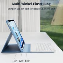 Klaviatūros dėklas Kvtvou, skirtas Ipad 11th/10th Generation (2025/2022), Bluetooth ryšys, nuimama belaidė klaviatūra, Rgb 7 spalvų apšvietimas, Qwertz išdėstymas, integruotas rašiklio laikiklis, šviesiai mėlyna