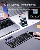 Inateck sulankstoma mini klaviatūra, Ai funkcija su jutikliniu kilimėliu, 3 bluetooth kanalai, suderinama su Ipados Android, Windows, Qwertz, Kb06101