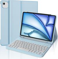 Iveoppe klaviatūra, skirta ipad air 11 2025 m3/2024 m2, apsauginis dėklas su pieštuko laikikliu, dėklas su bluetooth magnetine qwertz klaviatūra, skirta ipad air 7th/6th generation 11 colių m3/m2, baby blue