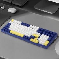 Qisan mechaninė belaidė klaviatūra Usb laidinė žaidimų klaviatūra Ice Blue Led apšvietimu Red Switch 100 klavišų Us išdėstymas (dark Blue/white/yellow Combo)