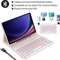 Samsung Galaxy Tab S9 Fe 11 colių 2023 klaviatūra (sm-x710/x716b/x718u), 7 apšvietimo funkcijos, itališka bluetooth klaviatūra, magnetinis nuimamas apsauginis dėklas 11 colių, šviesiai rožinė