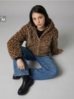 Sinsay - Užsegamas flisinis džemperis su gobtuvu ir leopardo raštu - juoda