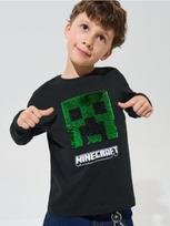 Sinsay - Medvilnės marškinėliai su blizgančia aplikacija Minecraft - juoda