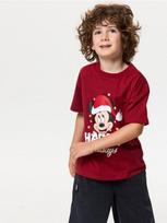 Sinsay - Medvilniniai marškinėliai su kalėdiniu raštu Mickey Mouse - bordo