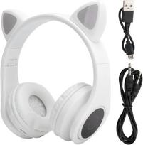 Yunseity ausinės su katės ausimis vaikams, bluetooth, su mikrofonu, led apšvietimas, tf kortelės palaikymas, sulankstomos ausinės mergaitėms, berniukams, suaugusiems (baltos)