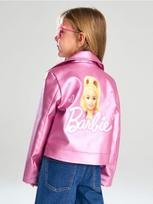 Sinsay - Blizgi dirbtinės odos biker stiliaus striukė su raštu nugaroje Barbie - rausva
