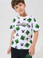 Sinsay - Medvilniniai loose marškinėliai su spauda Minecraft - balta