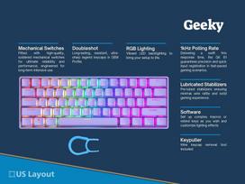 Geeky Gk61 Se 60% mechaninė žaidimų klaviatūra, 61 klavišas, daugiaspalvis Rgb Led apšvietimas, skirta Pc/mac žaidėjams, Ansi Us American Layout (levandų spalvos, mechaniniai Red jungikliai)