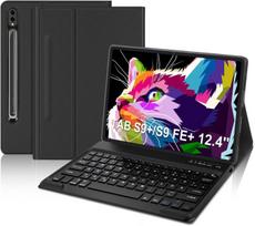 Iveoppe samsung tab s9+ dėklas su klaviatūra, magnetinis nuimamas galaxy tablet s9 plus 12.4 colių 2023, qwertz išdėstymas, juodas