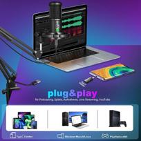 Aveek usb mikrofono rinkinys su stovu, kondensatorinis mikrofonas podcast'ams, transliacijoms, studijai, žaidimų mikrofonas kompiuteriui su nutildymo mygtuku, pop filtru, 192 khz/24 bitų