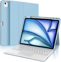 Sengbirch dėklas, skirtas Ipad Air 13 colių (m3 2025/m2 2024) su jutikliniu kilimėliu, prancūziška Azerty klaviatūra, nuimama belaide Bluetooth klaviatūra - apsauginis dėklas, skirtas Ipad Air 13 - mėlynas