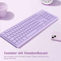 Leadsail belaidė klaviatūra Qwertz vokiečių išdėstymas Usb jungtis 2,4 Ghz belaidė klaviatūra su multimedijos klavišais, natūralaus dydžio, suderinama su Pc, kompiuteriu, nešiojamuoju kompiuteriu, Windows, violetinė