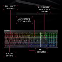 Cherry Mx 2.0s, mechaninė žaidimų klaviatūra su Rgb apšvietimu, vokiečių išdėstymas (qwertz), laidinė, sukurta Vokietijoje, Mx Black jungikliai, balta