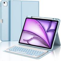 Iveoppe klaviatūra, skirta ipad air 13 (2025/2024), dėklas su klaviatūra, skirtas ipad air 13 colių m3/m2, 7 spalvų apšvietimas, magnetinė bluetooth qwertz klaviatūra, skirta air 13 colių 2025 m3/2024 m2, mėlyna