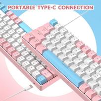 Magic-refiner 60% mechaninė žaidimų klaviatūra, rgb apšvietimo klaviatūros, kompaktiška 68 klavišų klaviatūra, usb-c ergonomiška klaviatūra suderinama su pc klaviatūra - rožinė/mėlyna jungiklis