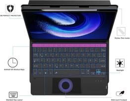 Roofei dėklas su klaviatūra, skirtas xiaomi pad 6/pad 6 pro 11 colių (qwertz išdėstymas): 7 spalvų apšvietimas, išmanusis jutiklinis kilimėlis, nuimamas dėklas su klaviatūra ir rašiklio laikikliu, juodas