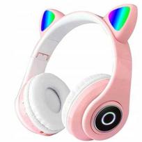 Belaidės ausinės su katės ausimis mergaitei, mikrofonas, Led Rgb