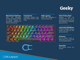 Geeky Gk61 Se 60% mechaninė žaidimų klaviatūra, 61 klavišas, daugiaspalvis Rgb Led apšvietimas, skirta Pc/mac žaidėjams, Ansi Us American išdėstymas (juoda, mechaninė mėlyna)