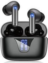 Eissix Bluetooth ausinės, belaidės ausinės su mikrofonu, valdymas lietimu, 50 valandų grojimo laikas, įkrovimo dėklas, led ekranas, vandeniui atsparios Bluetooth 5.3 ausinės į ausis, skirtos Ios Android sportui, juodos
