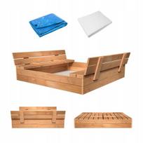 SMĖLIO DĖŽĖ 120x120 impregnuota UŽDAROMA SU SUOLIUKAIS + DOVANOS - medinė