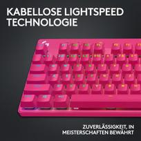 Logitech G Pro X Tkl Lightspeed Belaidė Žaidimų Klaviatūra, Itin Mobilus Dizainas be Skaitmeninės Klaviatūros, Lightsync Rgb, Pbt Klavišų Gaubteliai, Lytėjimo Jungikliai (gx Brown), Qwertz Vokiečių, Pc - Magenta