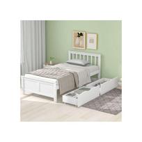 Lit en bois - MUVOE - 90x200 cm - Blanc - Avec tiroirs de rangement - Style classique balta
