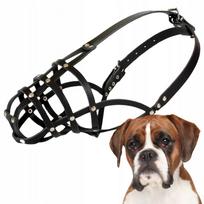 Šuns antsnukis DINGO LEATHER RIVETED NO. 15, 26 cm, mažam bokseriui