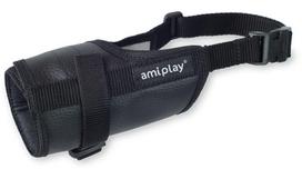 Šuns antsnukis AmiPlay, dirbtinės odos, juodas, L dydis, 19–22 cm apimtis