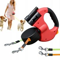 Automatinis pavadėlis dviem šunims, 3 m, iki 13,6 kg, su atspindinčia tvirta virve